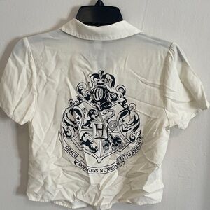 Harry Potter Logo Tag White Button-up Top